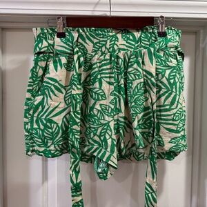Cali 1850 Green Leaf Botanical Print Linen Blend Shorts Size Large
